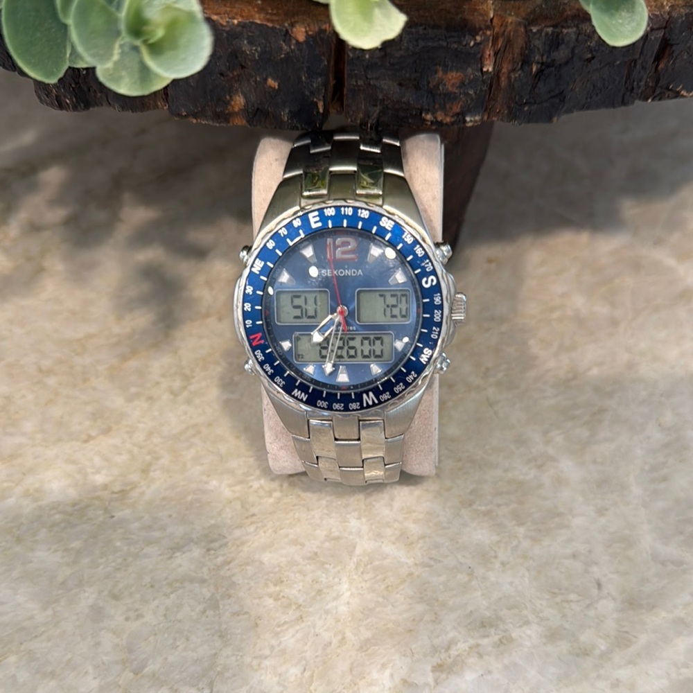 Men's Silver and Blue Sekonda Analog-Digital Watch